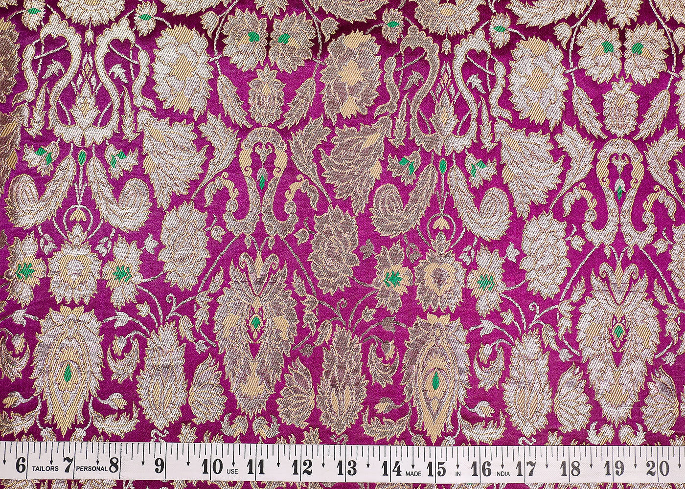 Purple Banarasi Brocade Fabric With All Over Thread And Golden Zari Handloom 19259
