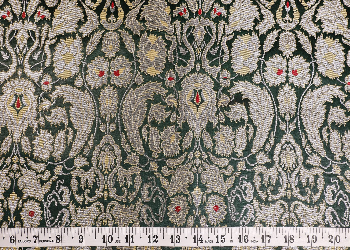 Bottle Green Banarasi Brocade Fabric With All Over Thread And Golden Zari Handloom 19260