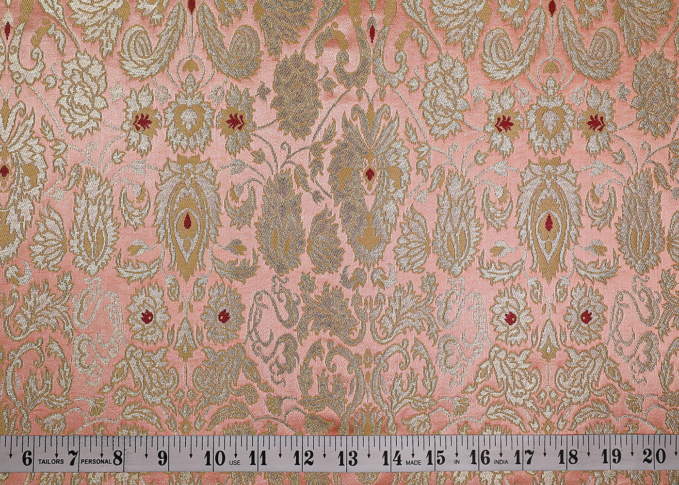 Peach Banarasi Brocade Fabric With All Over Thread And Golden Zari Handloom 19266