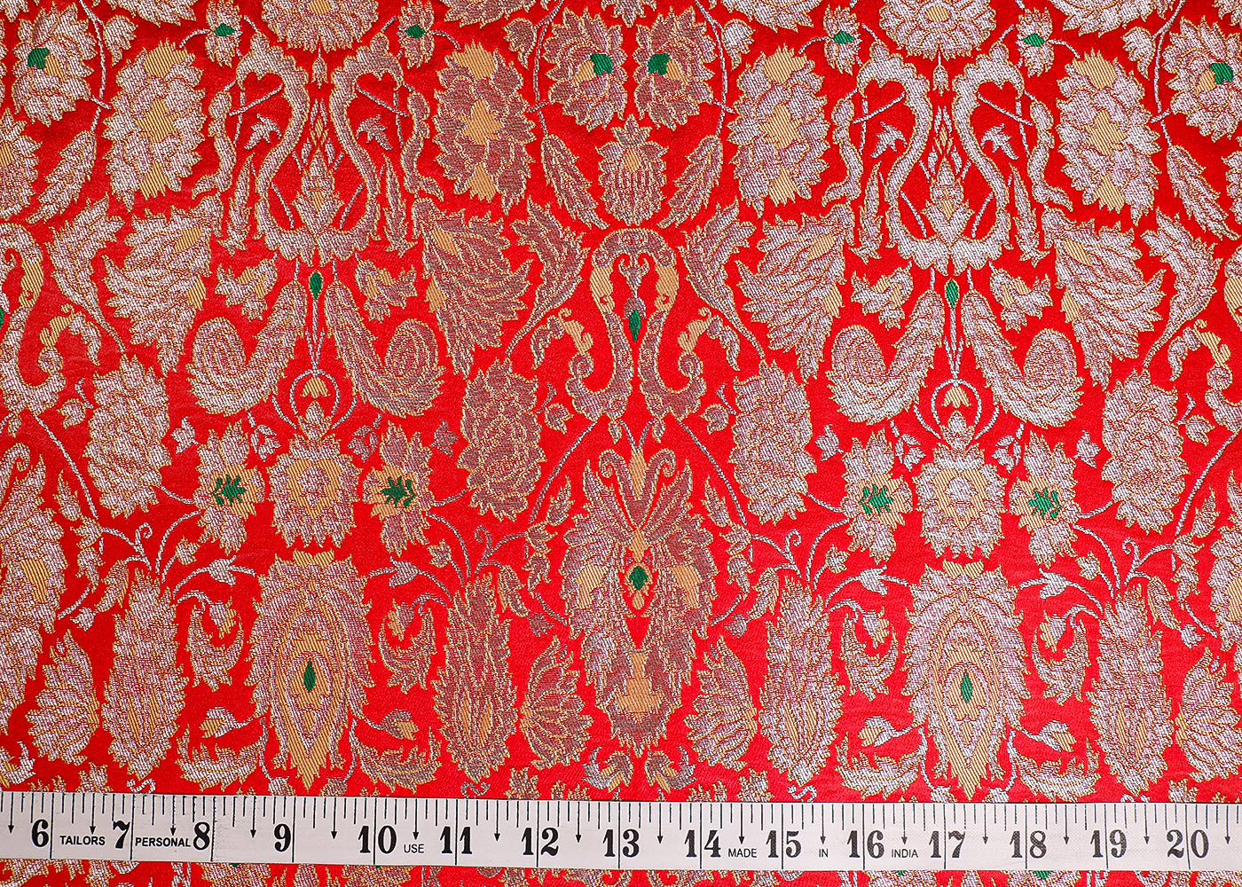 Red Banarasi Brocade Fabric With All Over Thread And Golden Zari Handloom 19267