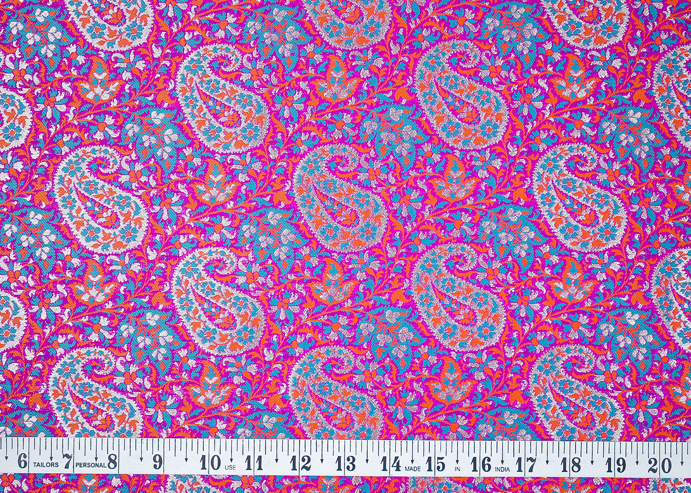 Magenta Banarasi Brocade Fabric With All Over Thread And Golden Zari Handloom 19272