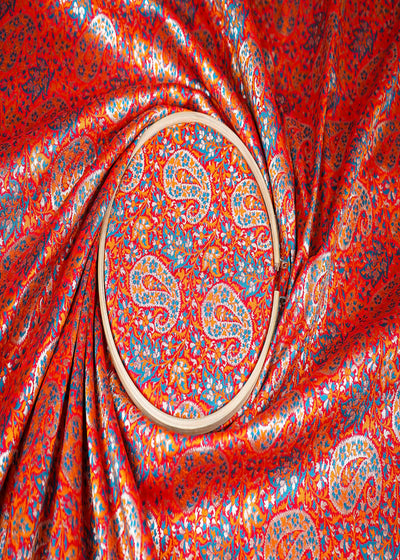 Red Banarasi Brocade Fabric With All Over Thread And Golden Zari Handloom 19274
