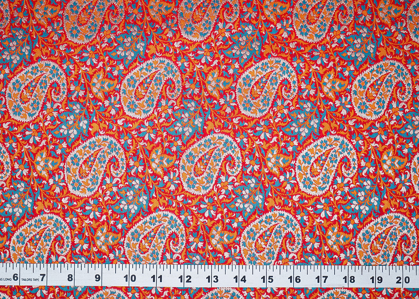 Red Banarasi Brocade Fabric With All Over Thread And Golden Zari Handloom 19274