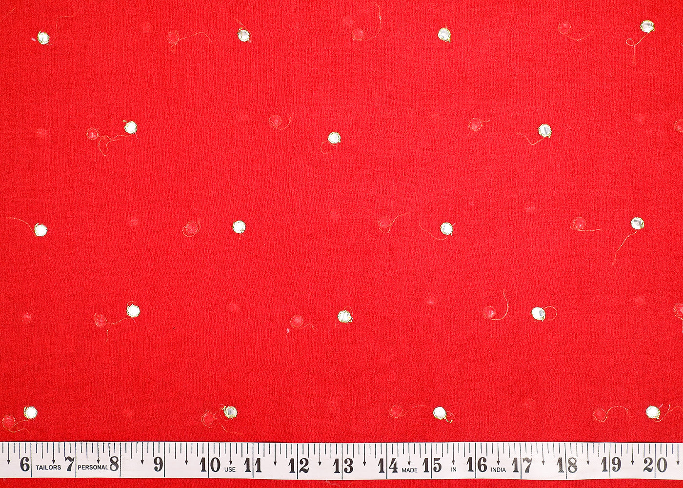 Red Chanderi Fabric With All Over Zari And Faux Mirror Work 19283