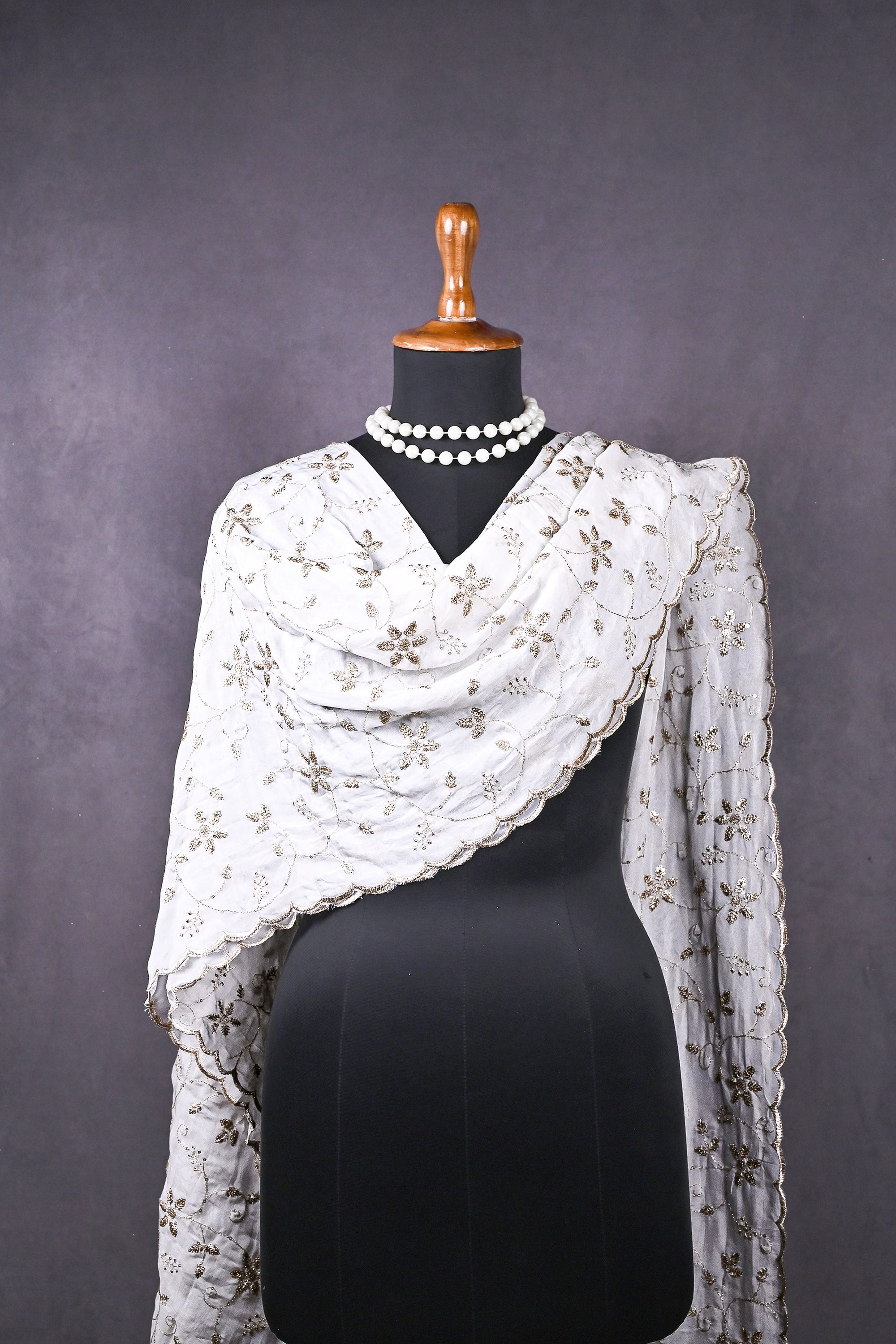 White Dyeable Organza Dupatta All Over Zari And Sequins Work 19292