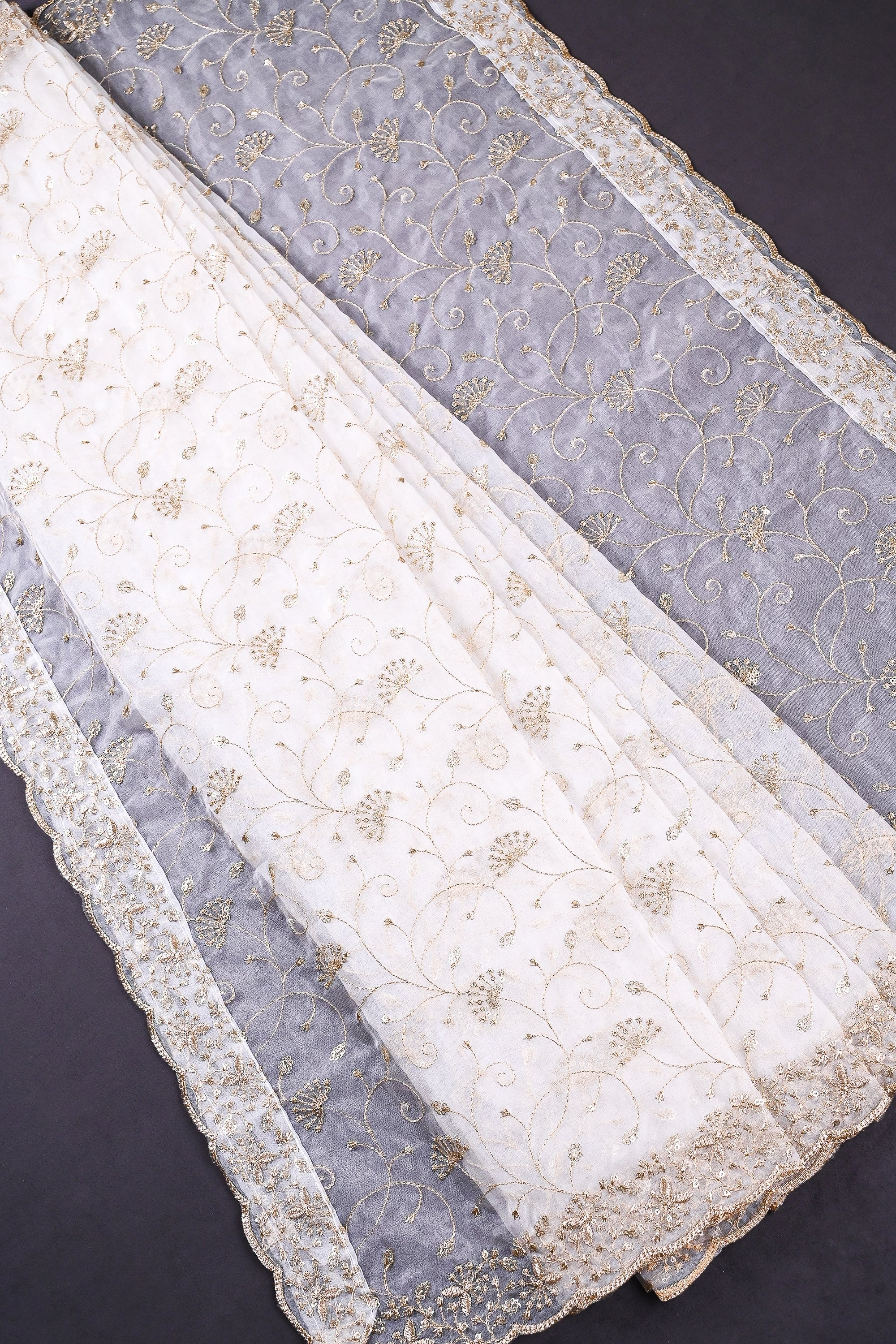 White Dyeable Organza Dupatta All Over Zari And Sequins Work 19293