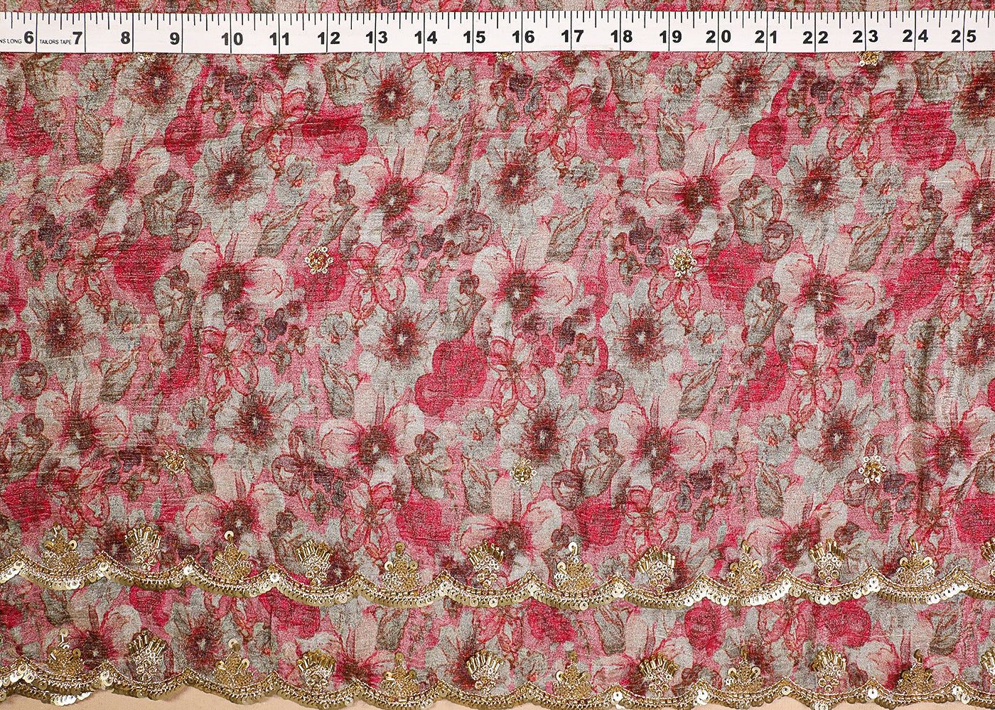 Pink Tissue Fabric With All Over Sequins, Zari, Bead And Katdana Work 19302