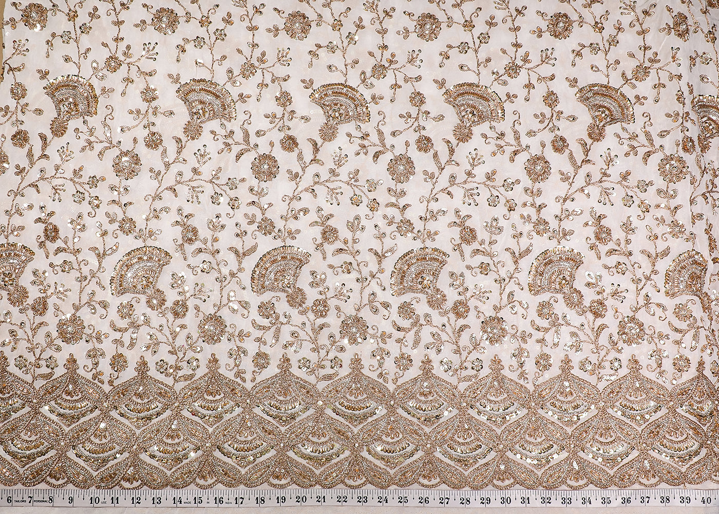 White Georgette Fabric With All Over Katdana, Sequins, Bead And Zari Work With One Side Border 19308