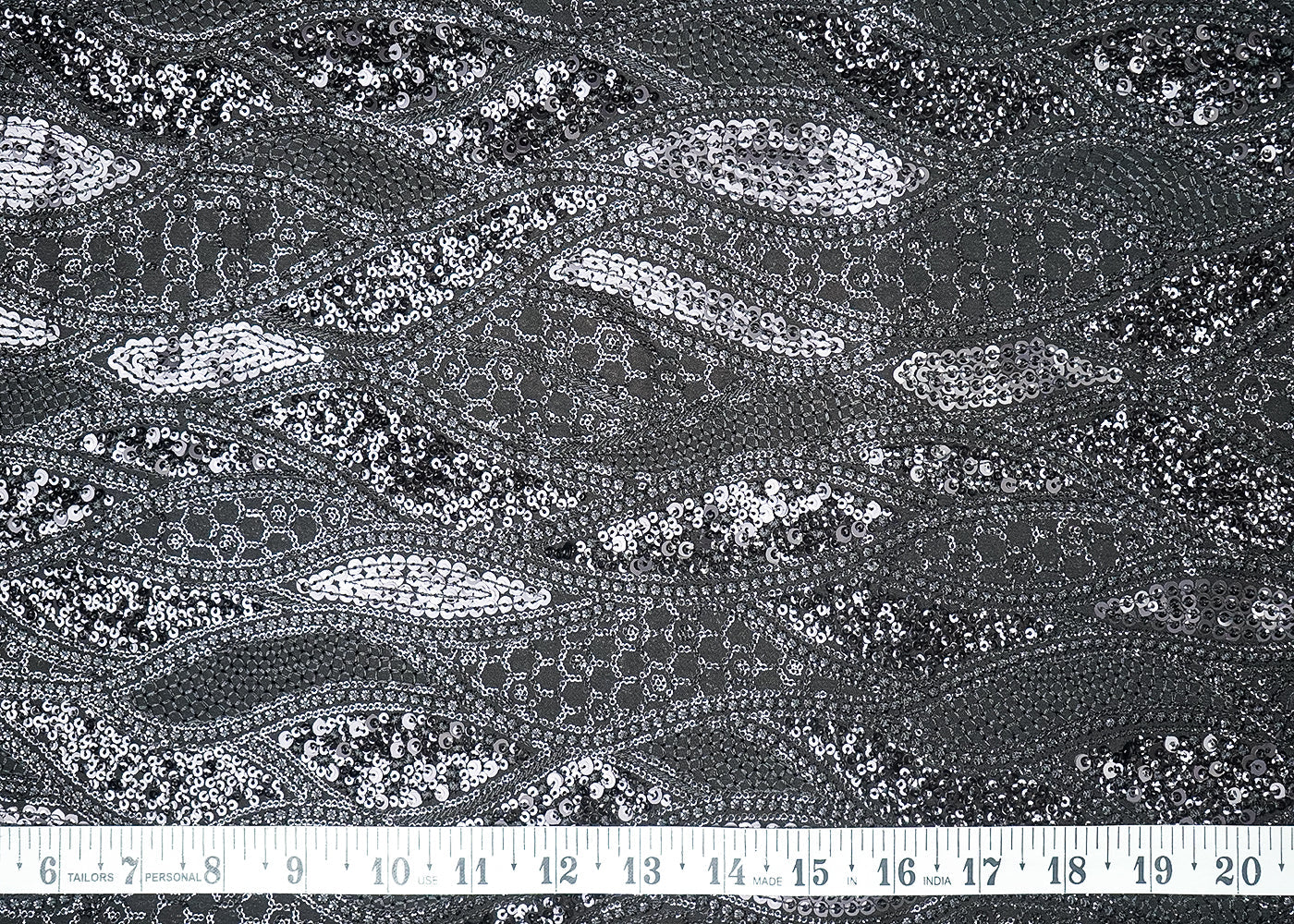 Black Georgette Fabric With All Over Thread And Sequins Work 19312