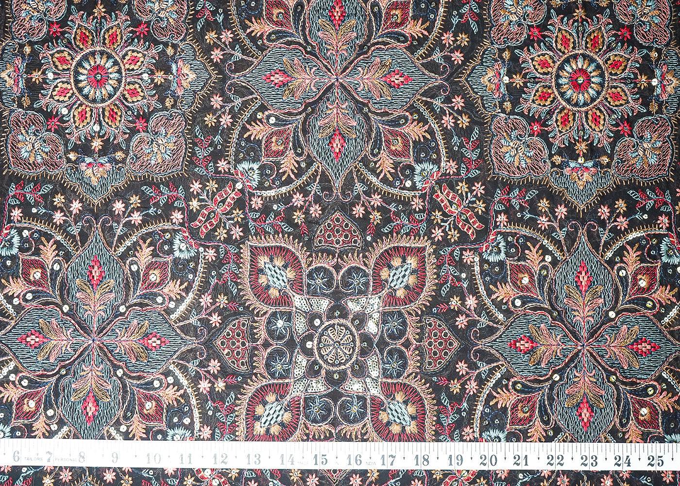 Black Georgette Fabric With All Over Multi-Colour Thread And Sequins Work 19318