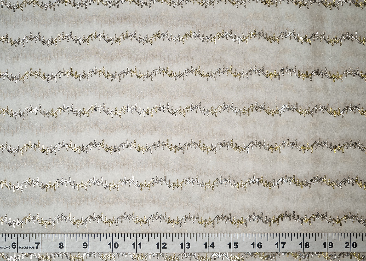 White Georgette Fabric With All Over Thread And Sequins Work 19330
