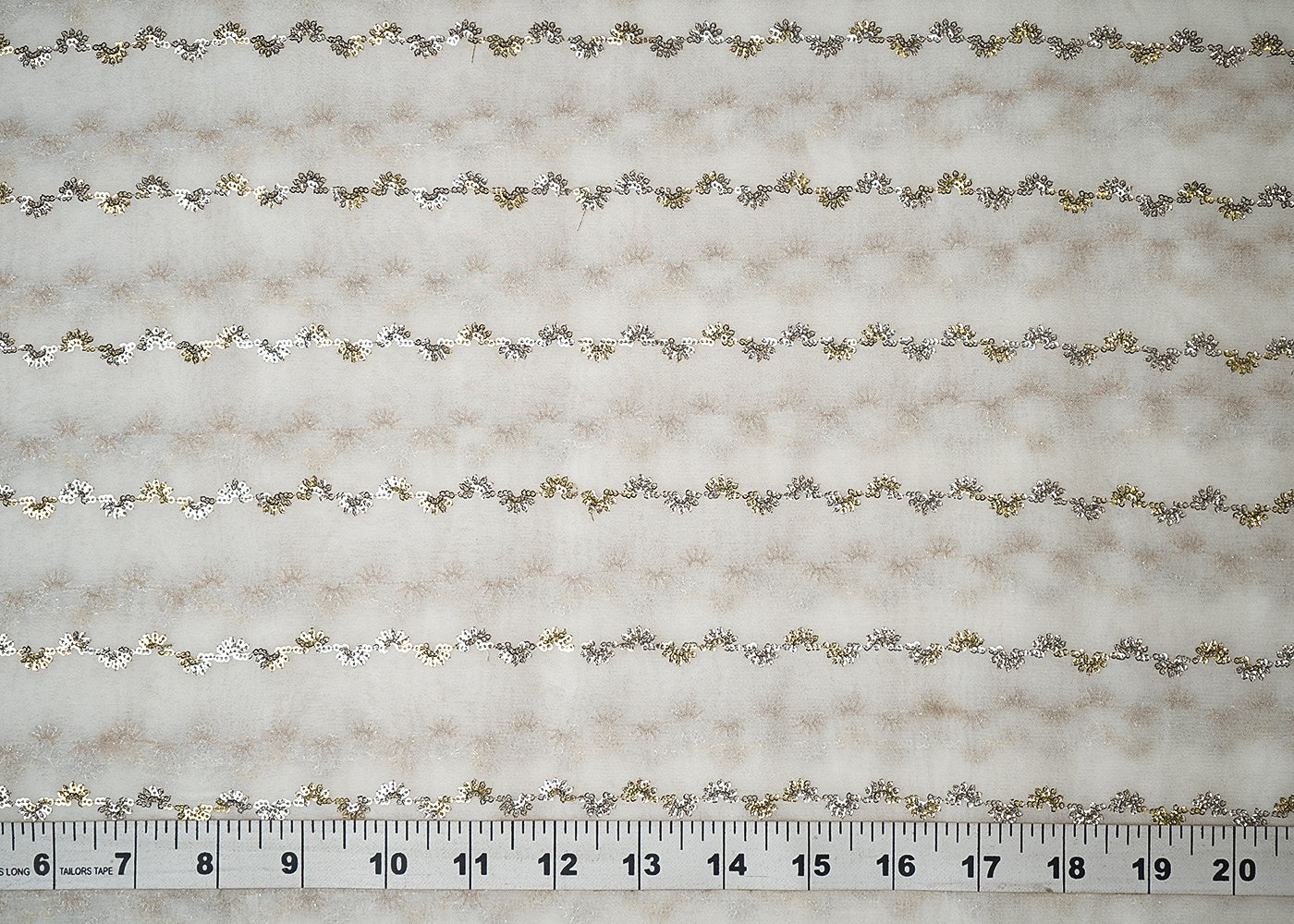 White Georgette Fabric With All Over Thread And Sequins Work 19332