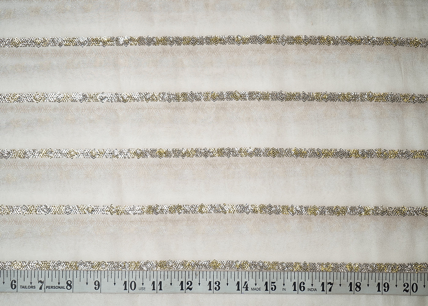 White Georgette Fabric With All Over Thread And Sequins Work 19333