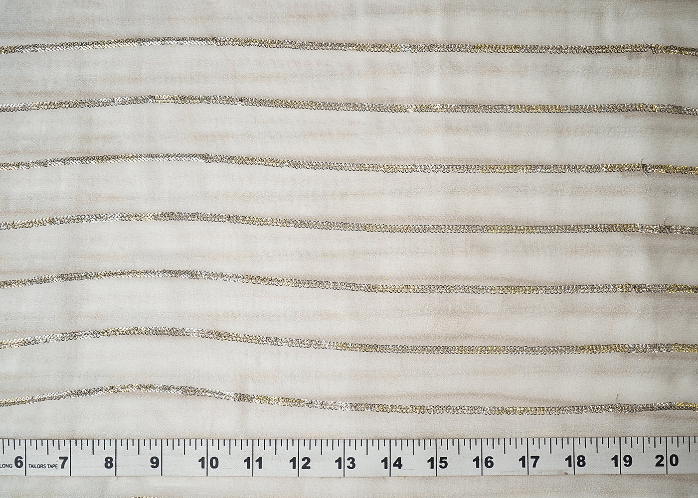 White Georgette Fabric With All Over Thread And Sequins Work 19334
