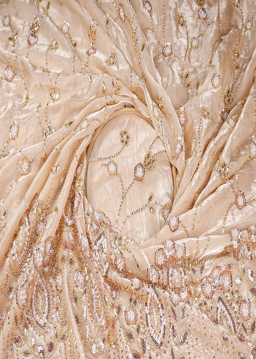 Golden-Organza-Satin-Fabric-With-All-Over-Sequins-And-Bead-Work-With-One-Side-Scalloped-Border-19343-close-view