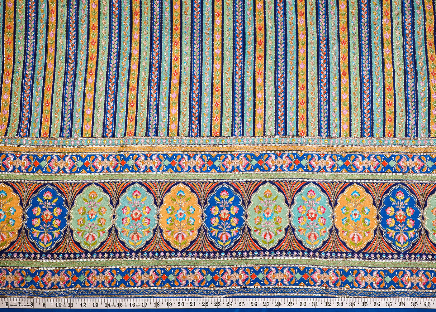 Royal Blue Crepe Fabric With All Over Traditional Print With Sequins And Zari Work With One Side Border 19350