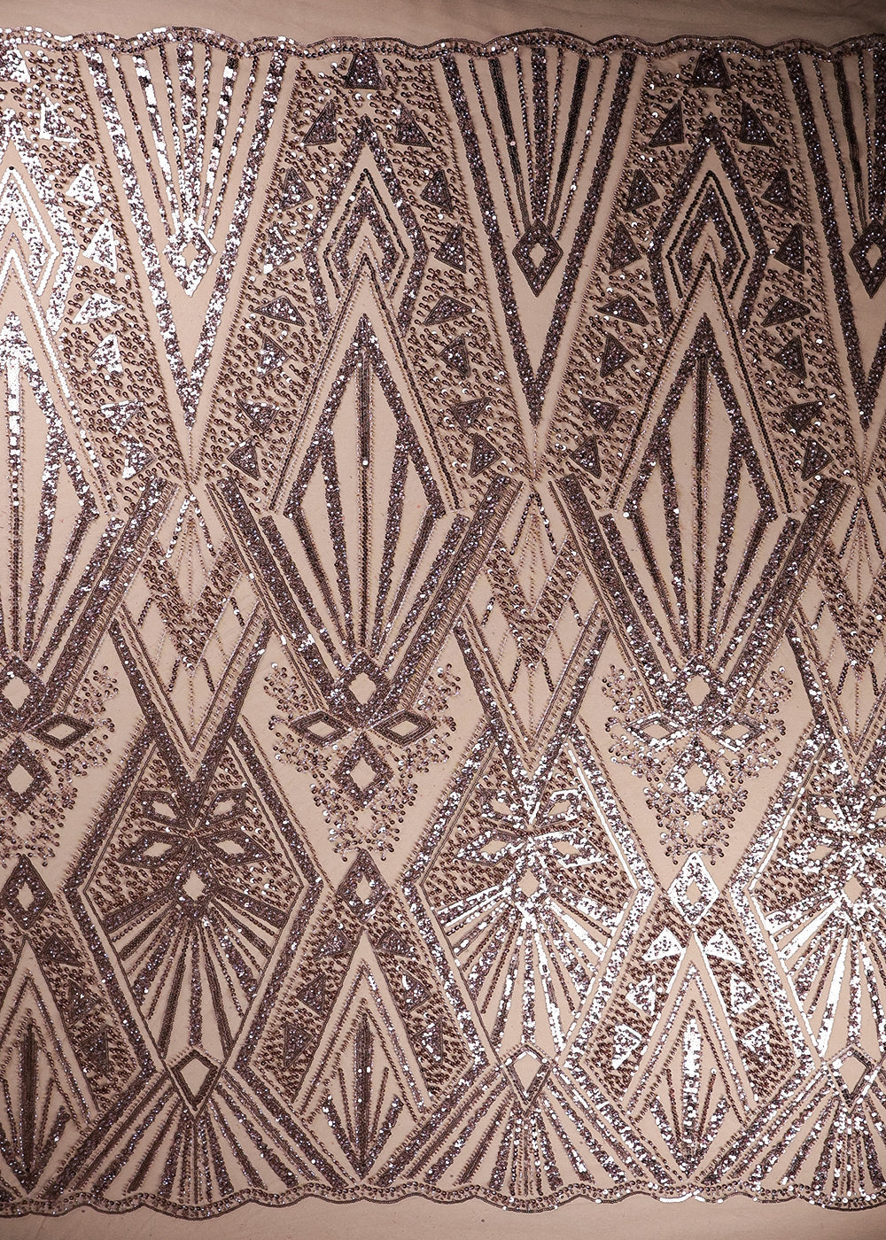 Brown Imported Net Fabric With All Over Bead And Sequins Work With Two Side Scalloped Border 19353