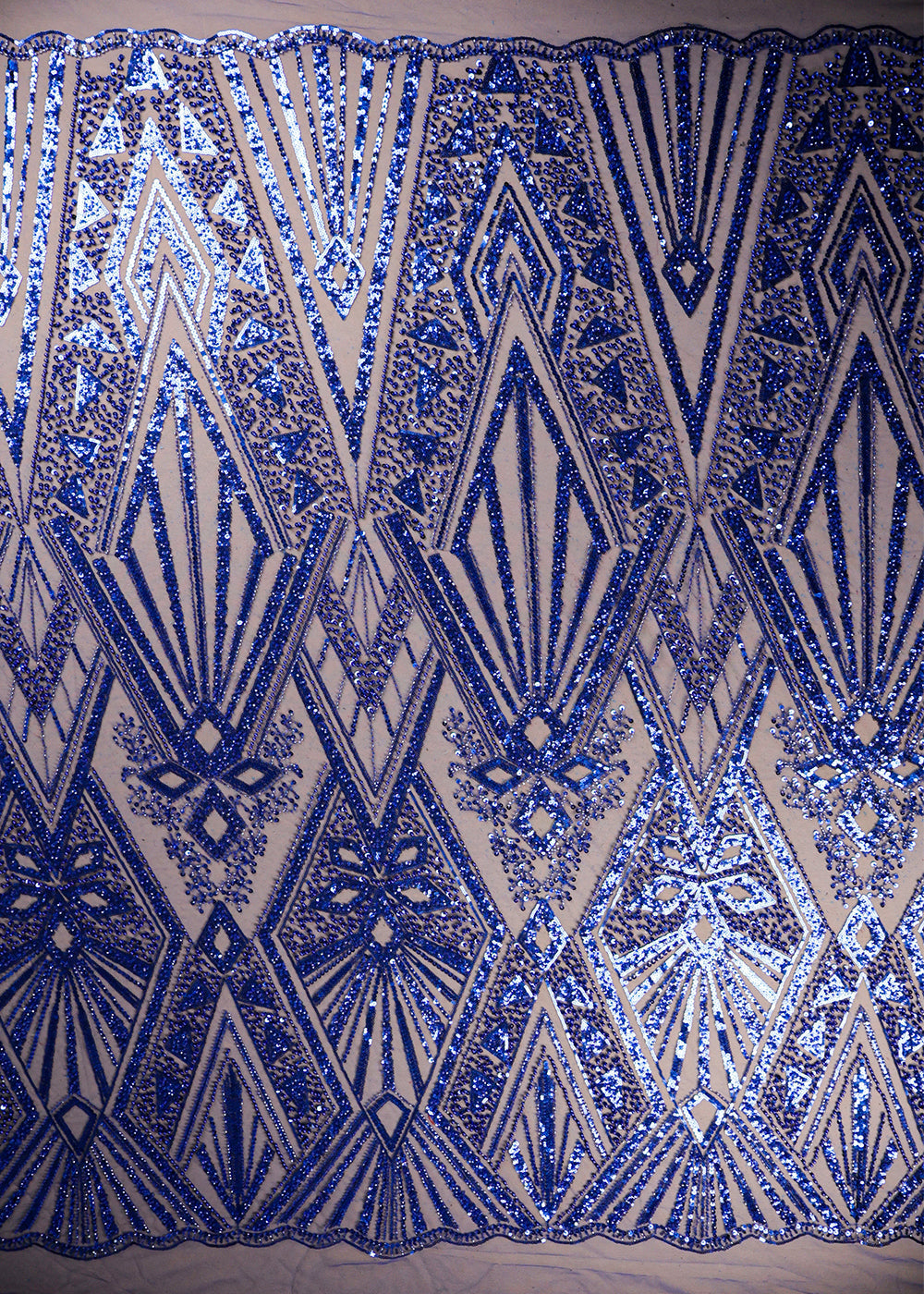 Royal Blue Imported Net Fabric With All Over Bead And Sequins Work With Two Side Scalloped Border 19355