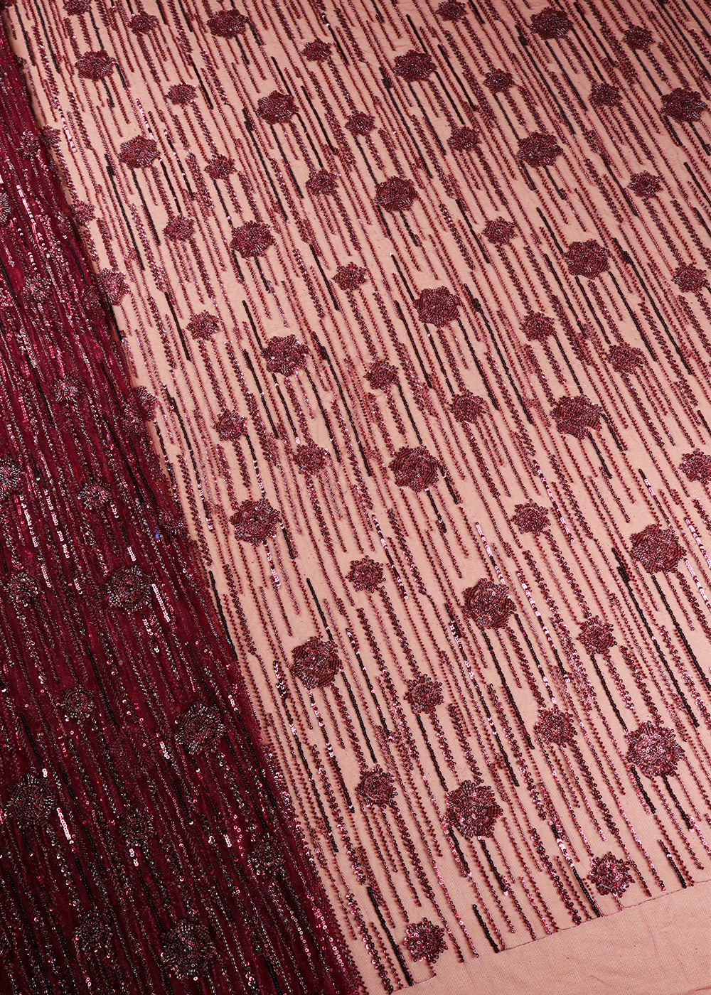Maroon Imported Net Fabric With All Over Bead And Sequins Work 19358