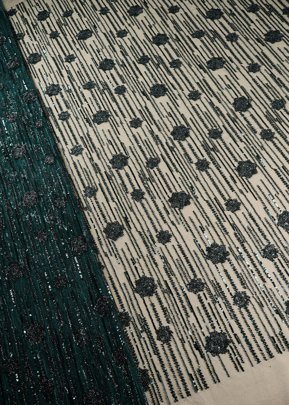 Green Imported Net Fabric With All Over Bead And Sequins Work 19359
