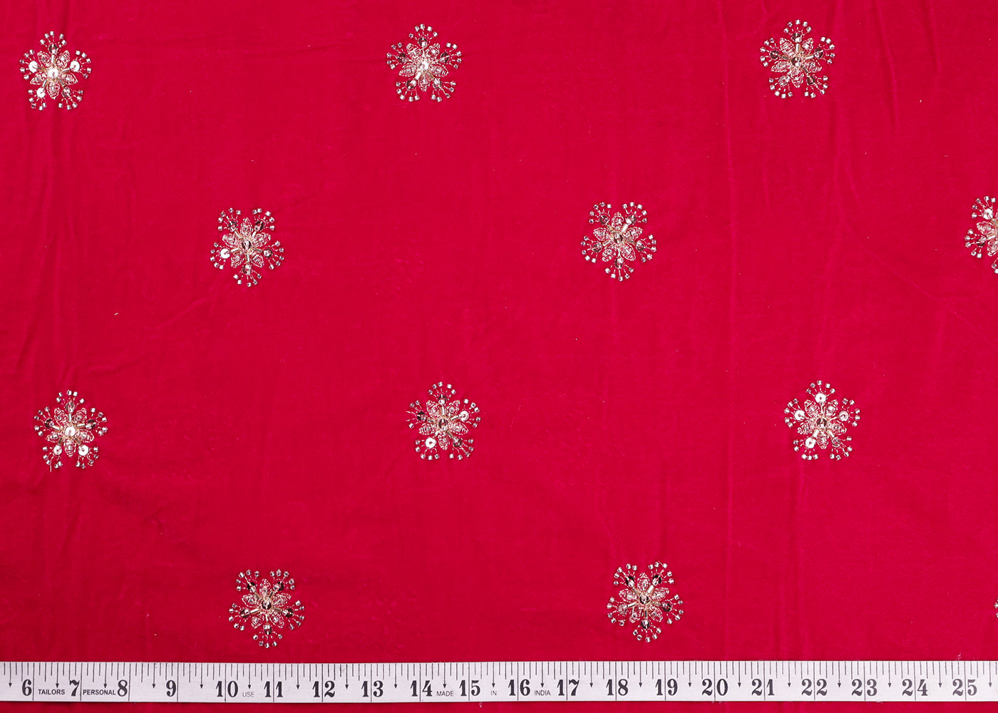 Rani Pink Velvet Fabric With All Over Zari, Bead, Katdana And Sequins Work 19377
