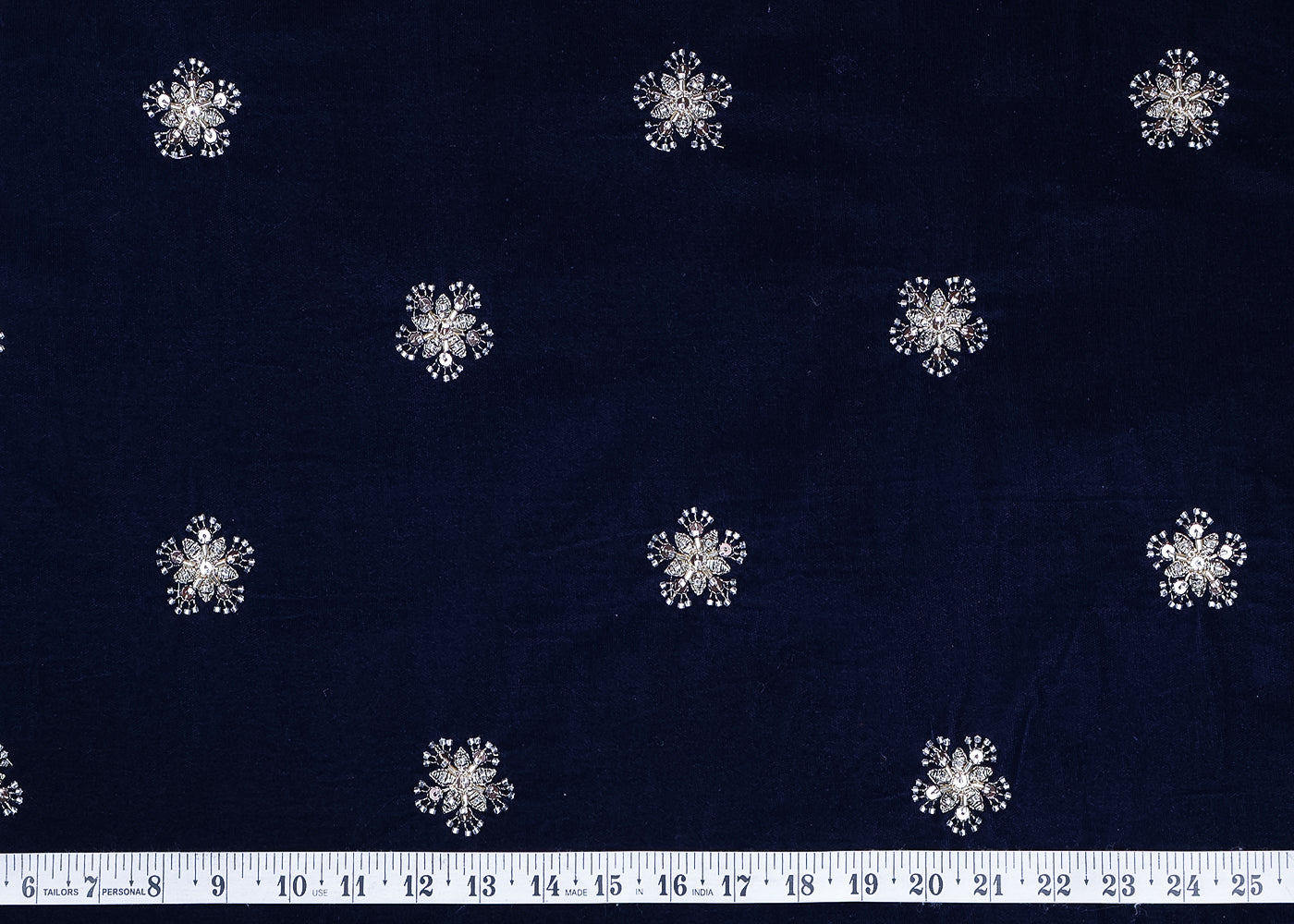 Navy Blue Velvet Fabric With All Over Zari, Bead, Katdana And Sequins Work 19378