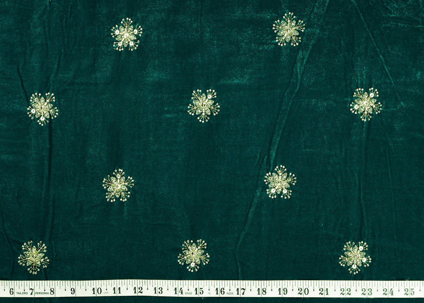 Green Velvet Fabric With All Over Zari, Bead, Katdana And Sequins Work 19380