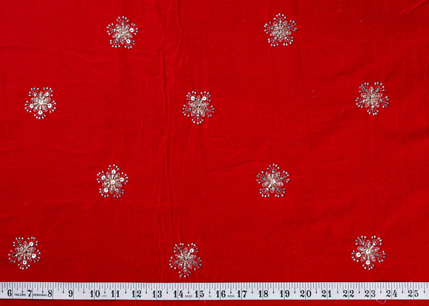 Red Velvet Fabric With All Over Zari, Bead, Katdana And Sequins Work 19381