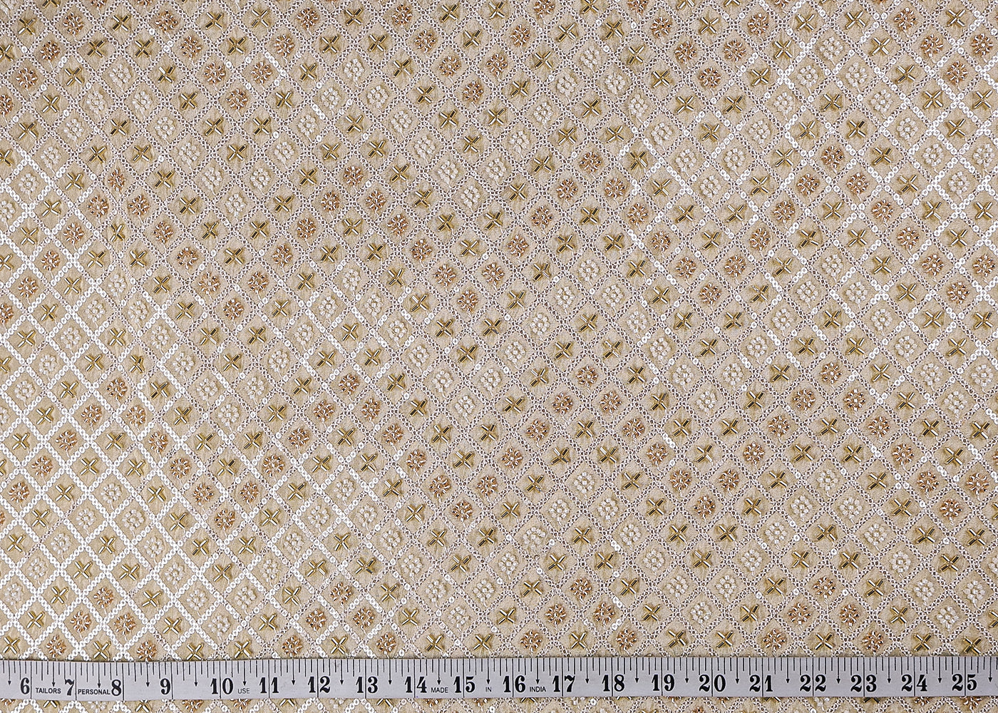 Golden Tissue Fabric With All Over Katdana, Bead And Sequins Work 19382
