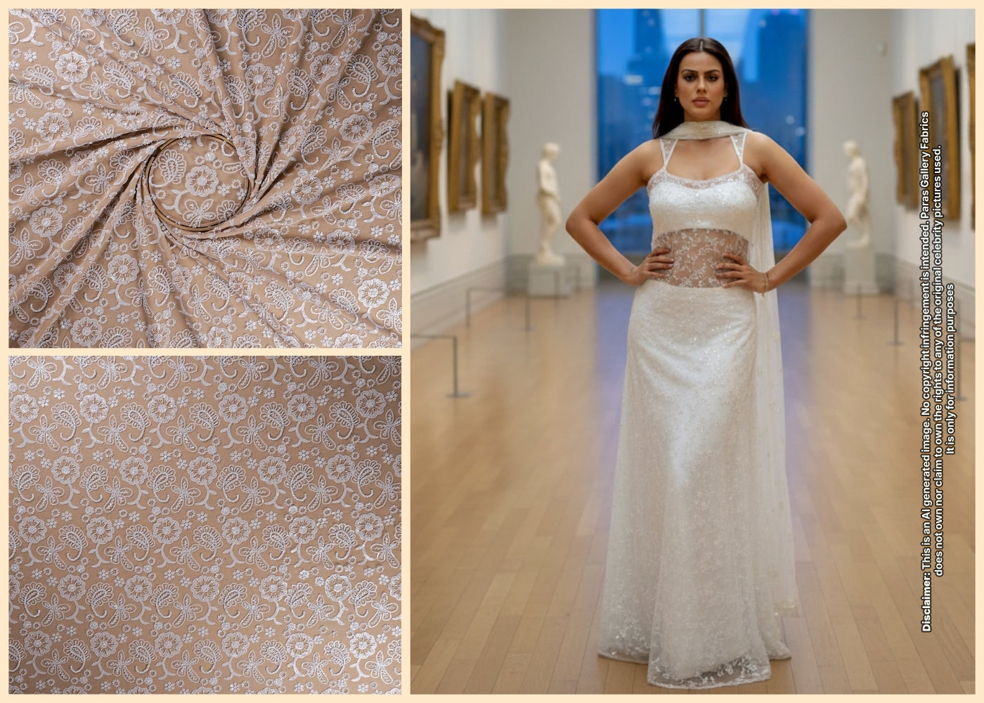 Nia Sharma Inspired Edition | White Embroidered Imported Net Unstitched Fabric 19388