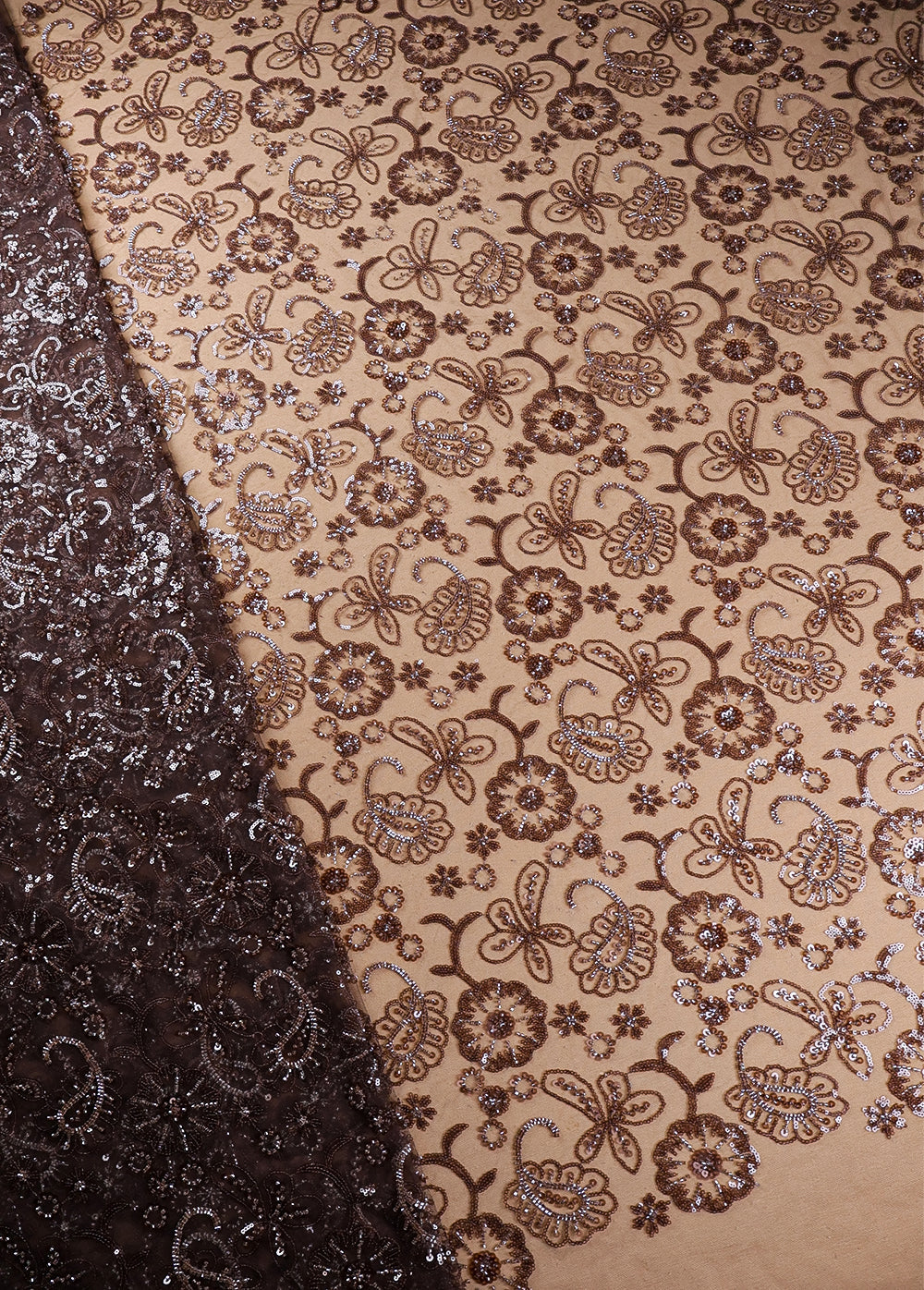 Golden Imported Net Fabric With All Over Sequins And Bead Work 19389
