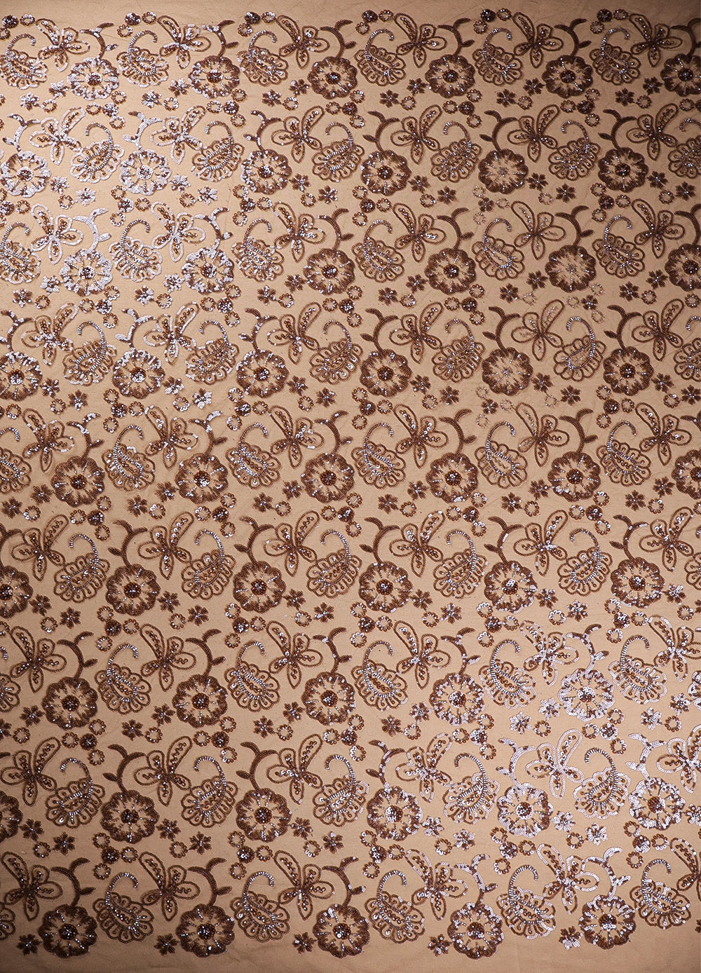 Golden Imported Net Fabric With All Over Sequins And Bead Work 19389