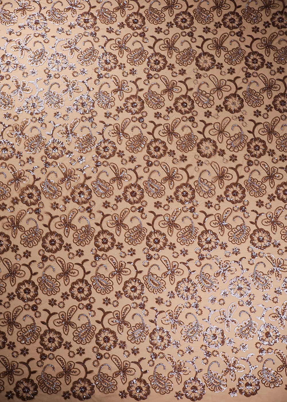 Brown Imported Net Fabric With All Over Sequins And Bead Work 19390