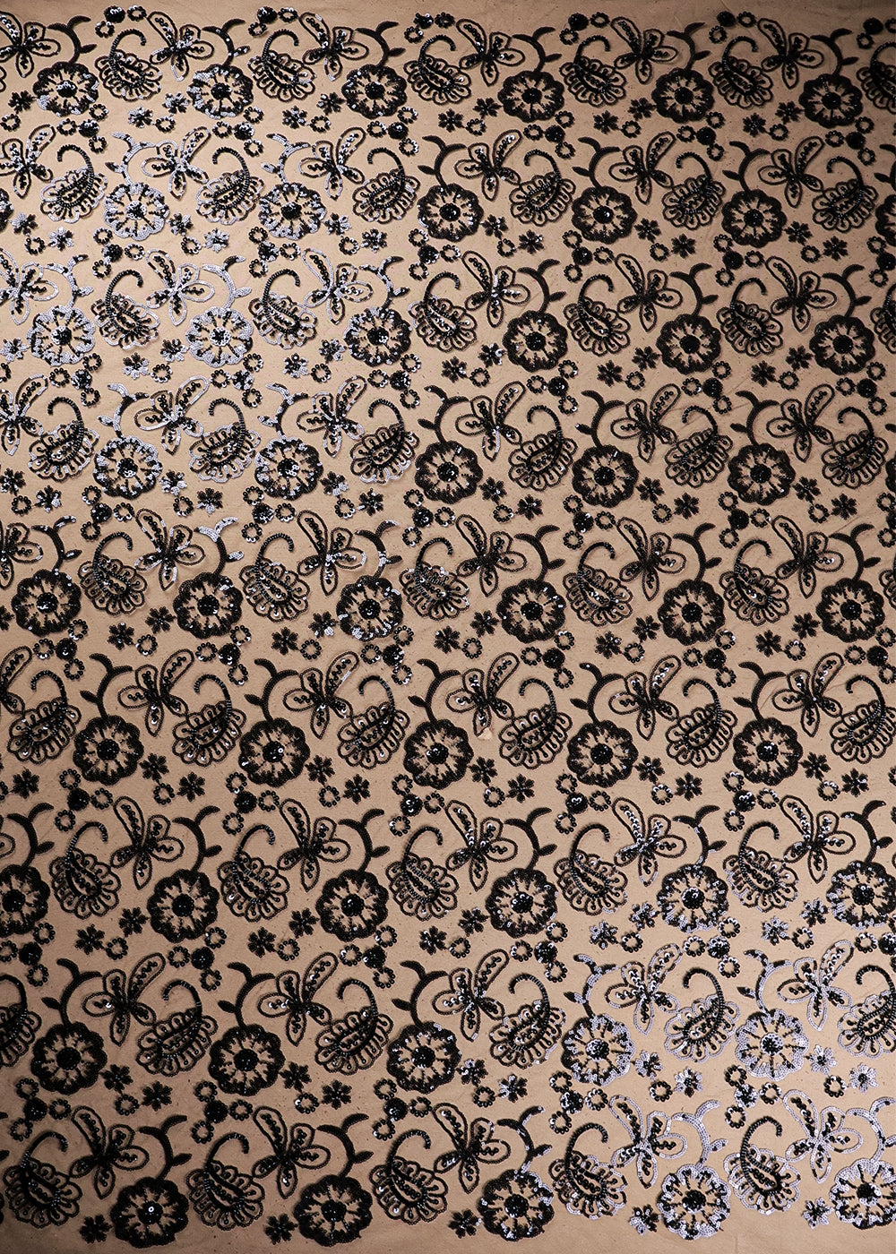 Black Imported Net Fabric With All Over Sequins And Bead Work 19391