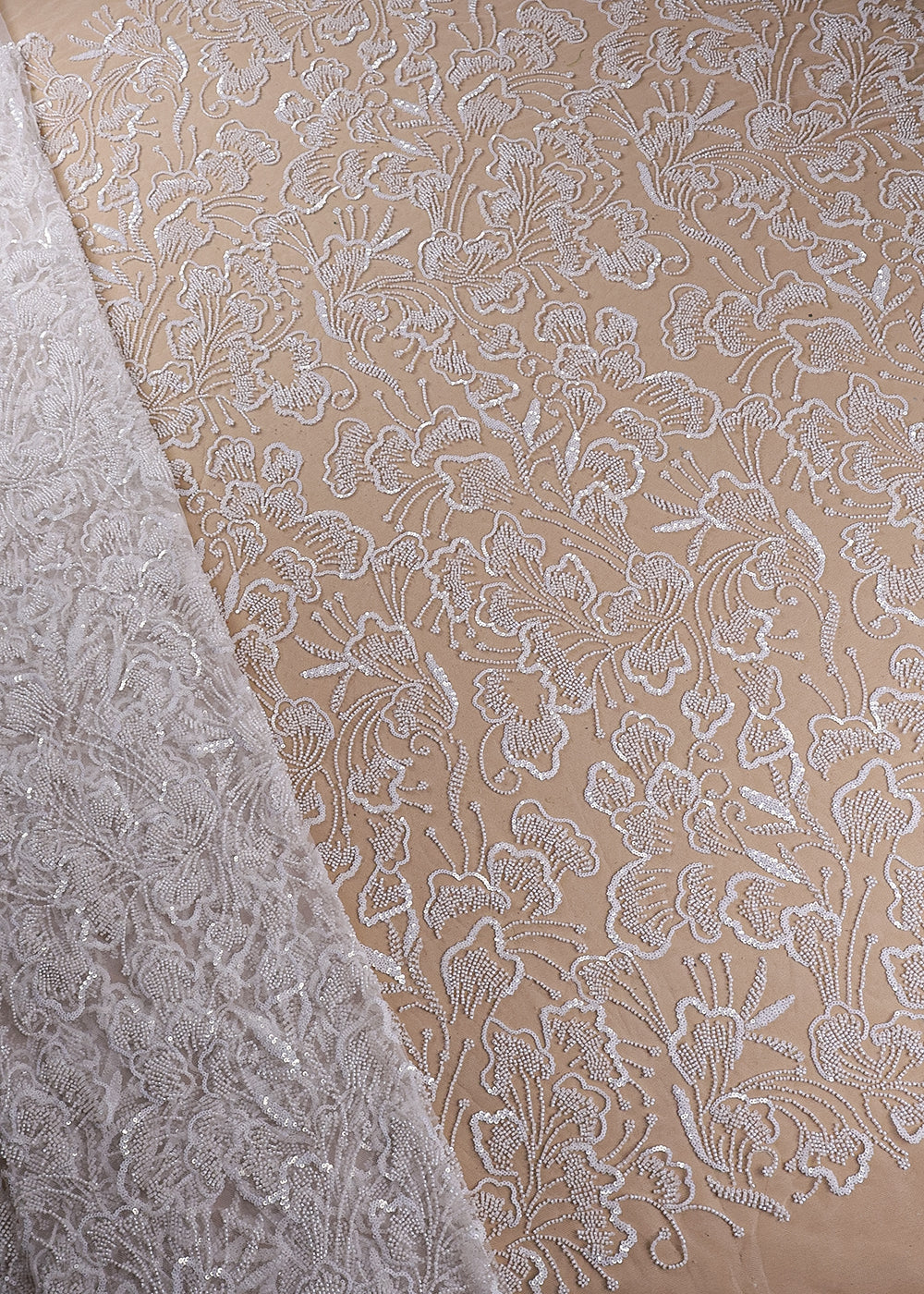 White Imported Net Fabric With All Over Sequins And Bead Work 19392