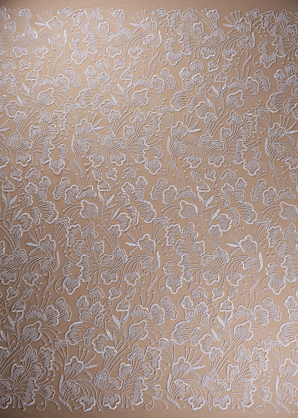 White Imported Net Fabric With All Over Sequins And Bead Work 19392