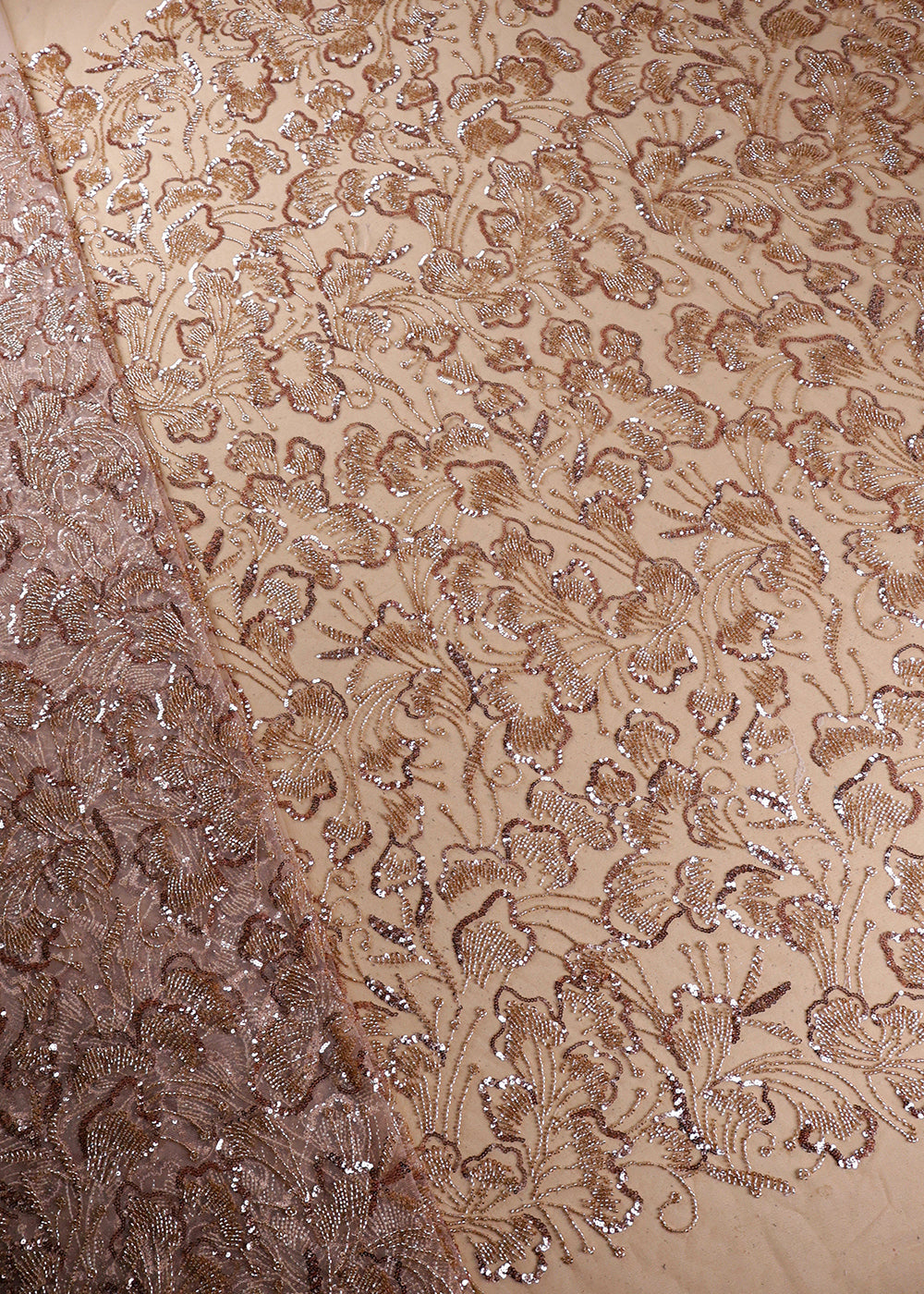 Gold Imported Net Fabric With All Over Sequins And Bead Work 19393