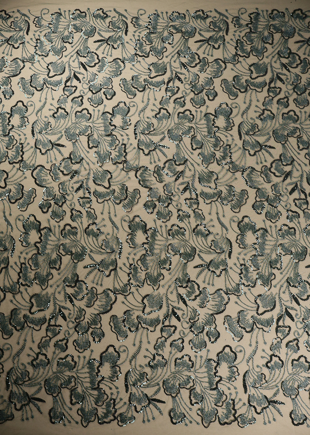 Green Imported Net Fabric With All Over Sequins And Bead Work 19394