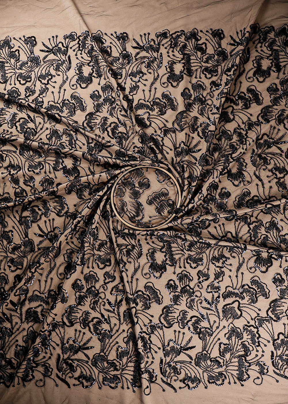 Black Imported Net Fabric With All Over Sequins And Bead Work 19395