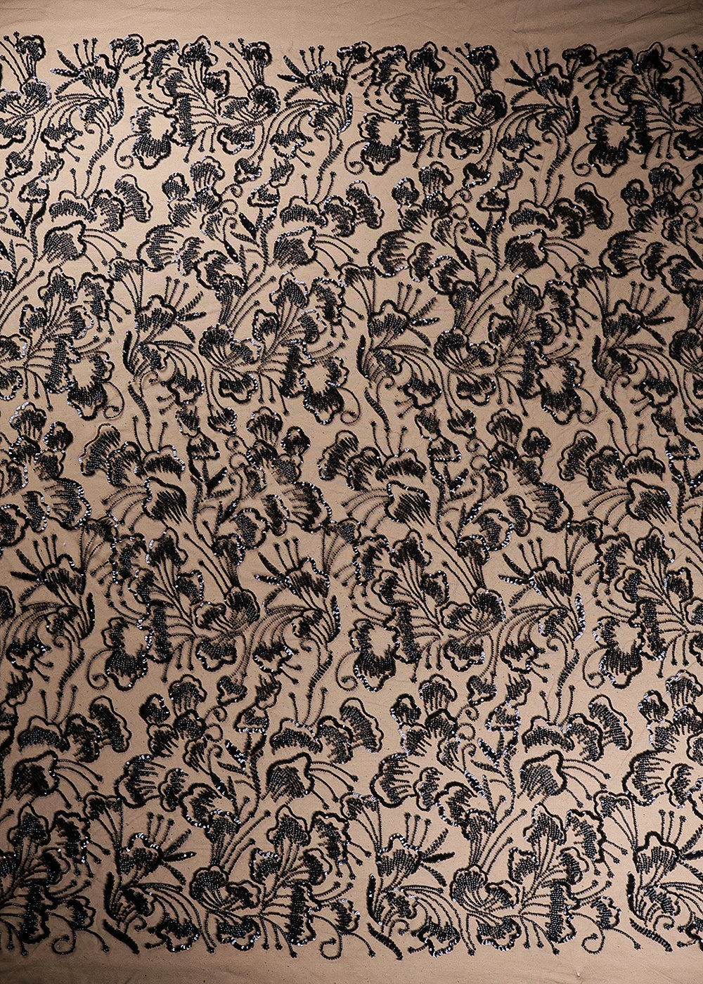 Black Imported Net Fabric With All Over Sequins And Bead Work 19395