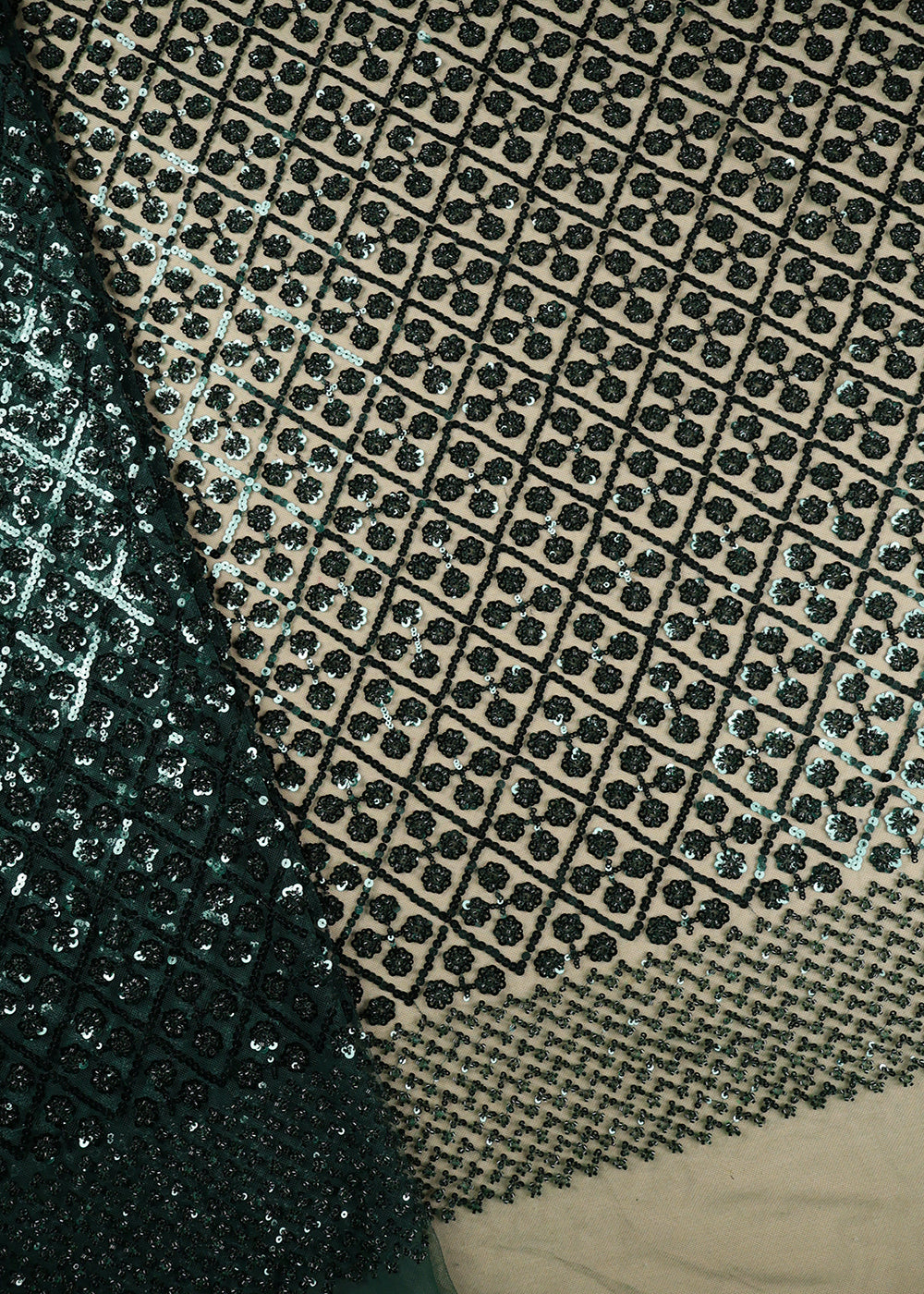 Green Imported Net Fabric With All Over Sequins And Bead Work 19396