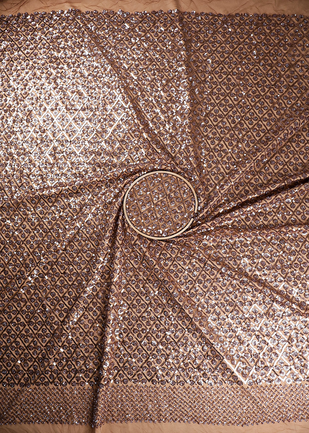 Brown Imported Net Fabric With All Over Sequins And Bead Work 19397