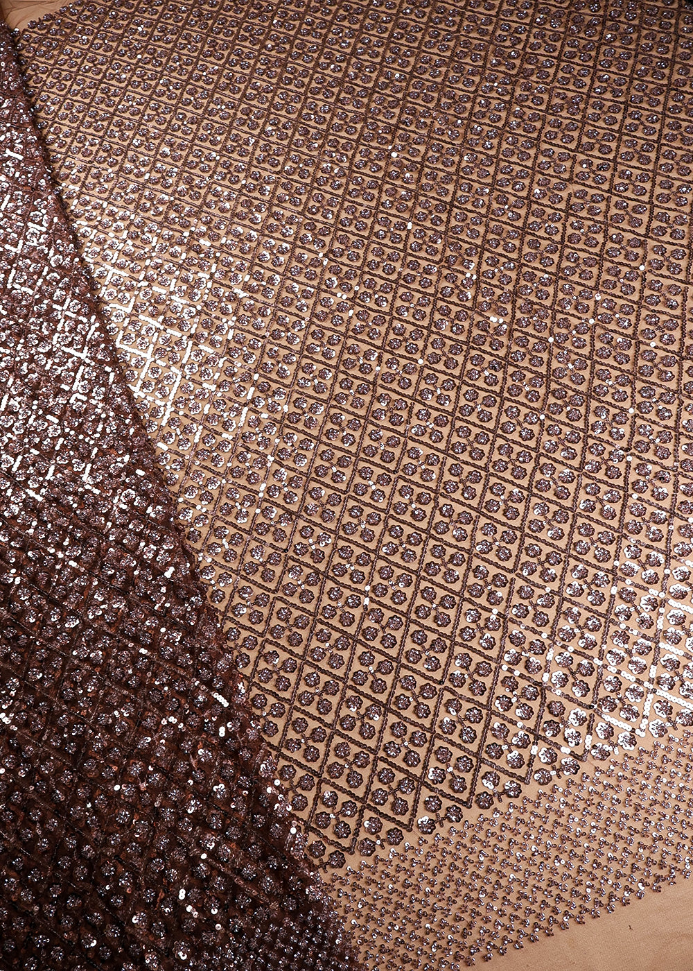 Brown Imported Net Fabric With All Over Sequins And Bead Work 19397