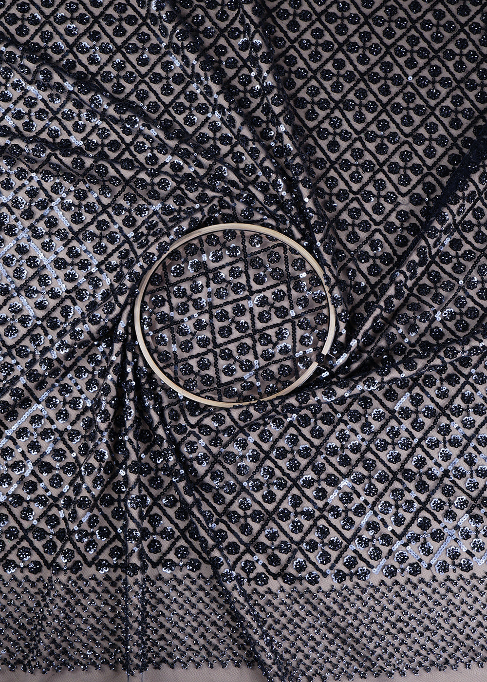 Navy Blue Imported Net Fabric With All Over Sequins And Bead Work 19398