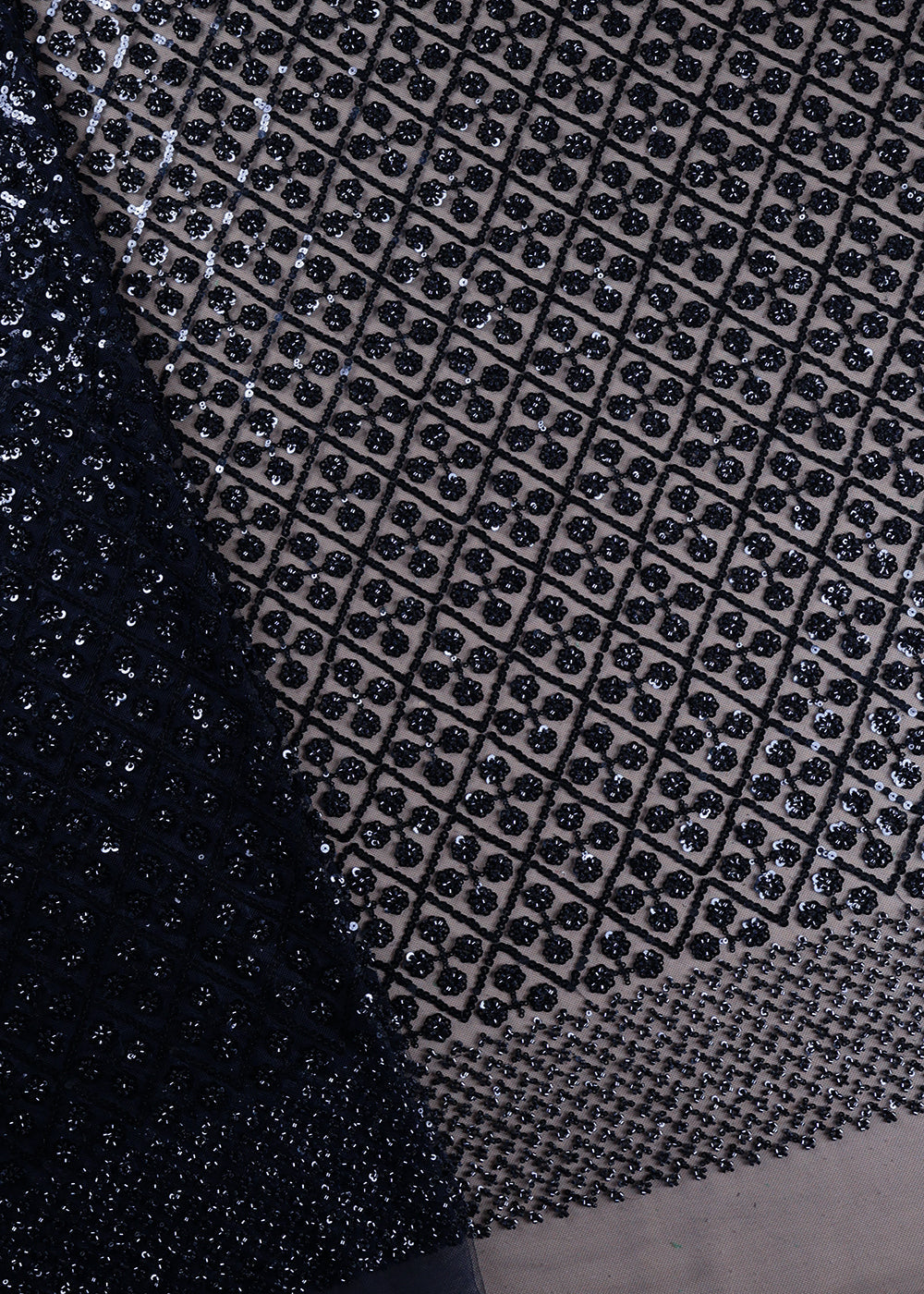 Navy Blue Imported Net Fabric With All Over Sequins And Bead Work 19398