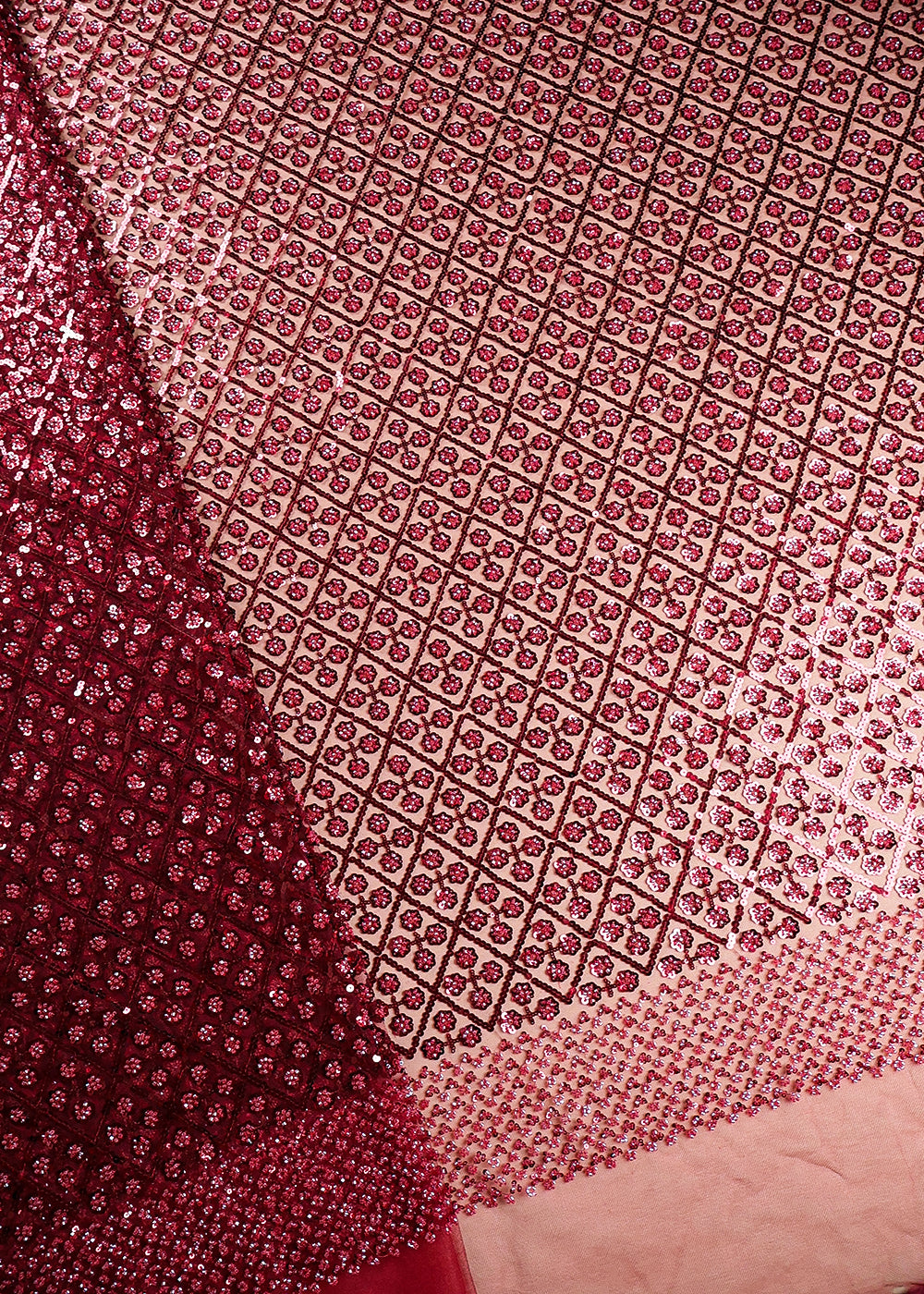 Maroon Imported Net Fabric With All Over Sequins And Bead Work 19399