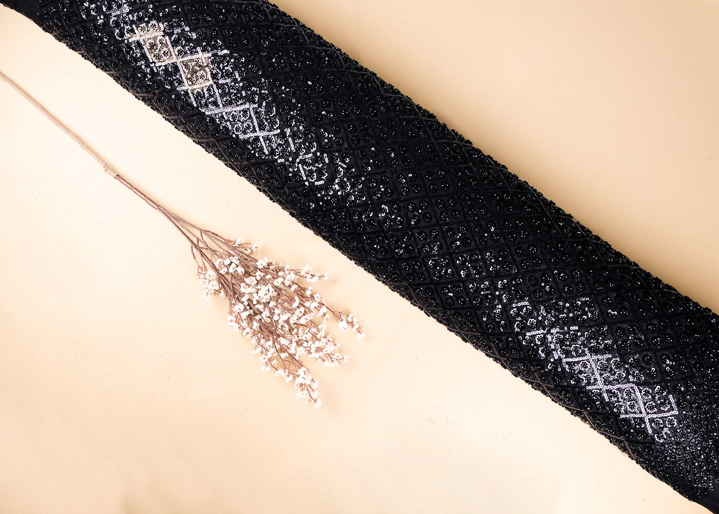 Black Imported Net Fabric With All Over Sequins And Bead Work 19400