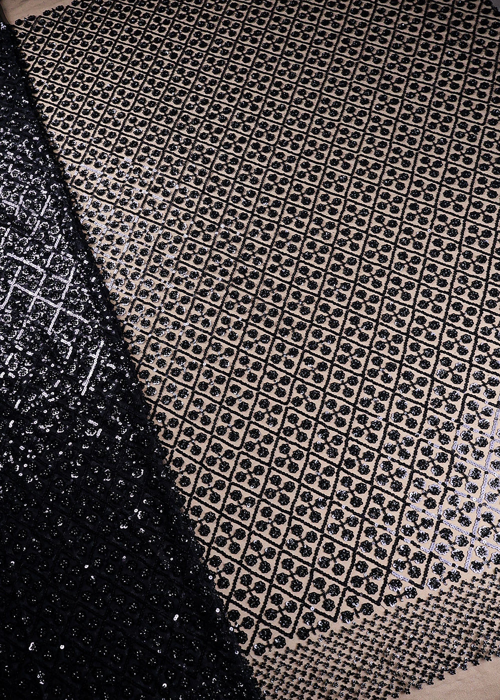 Black Imported Net Fabric With All Over Sequins And Bead Work 19400