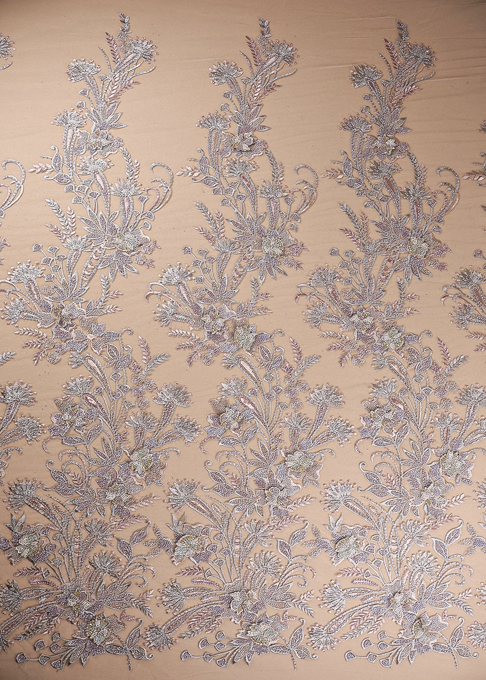 Grey Imported Net Fabric With All Over Applique, Thread And Bead Work 19401