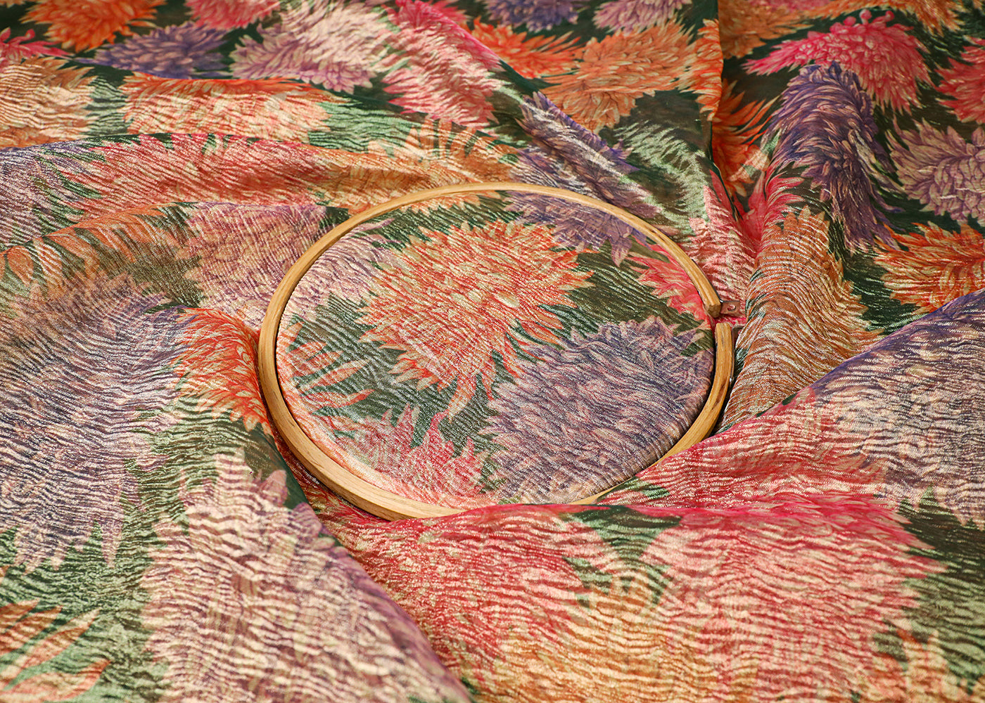 Green Tissue Fabric With All Over Floral Print 19404